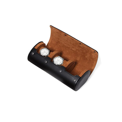 Watch Roll - Brown Recycled Leather Watch Travel Case & Watch Band Storage - 3 Watch Case (BLACK) - color: 3-NEW BLACK