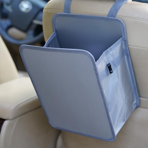 Ginsco 3 Gallons Open-Top Car Trash Can, Large Capacity Hanging Car Trash Bag with Water-Proof PEVA Liner, Stand Car Trash Bag Foldable Car Storage Bag for Cars SUV Truck (Light Gray) - color: Light Gray, size: 3 Gallons