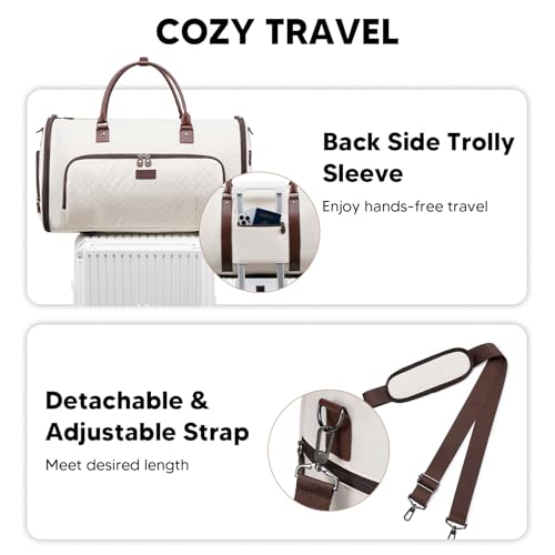 Convertible Garment Bags for Travel, Carry On Garment Duffle Bags for Women, Garment Bag with Shoes Compartment, 2 in 1 Travel Suit Bag with Detachable Shoulder Strap (Beige-New) - color: Beige-New