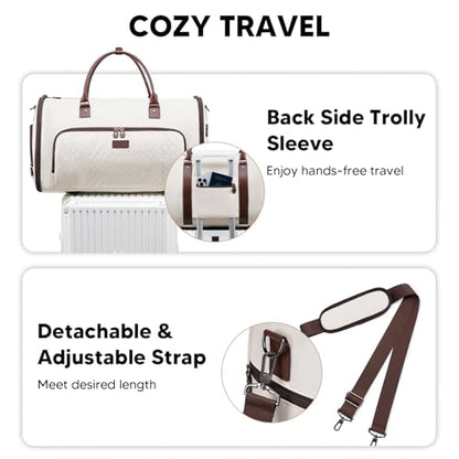 Convertible Garment Bags for Travel, Carry On Garment Duffle Bags for Women, Garment Bag with Shoes Compartment, 2 in 1 Travel Suit Bag with Detachable Shoulder Strap (Beige-New) - color: Beige-New