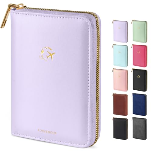 Forvencer Passport Holder Cover with Safe Zipper Closure, Premium Passport Wallet for Travel, Cute RFID Blocking Card Case, Waterproof Travel Accessories for Women, Lilac - color: Lilac, style: Zipper Closure
