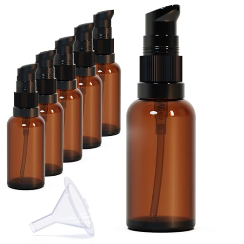 6Pack 30ml Amber Glass Pump Bottle with Black Top,1oz Small Dispenser, Travel Size Refillable Botttles for Lotions,Sercums,Essential Oils - color: 1oz Amber(6pcs)
