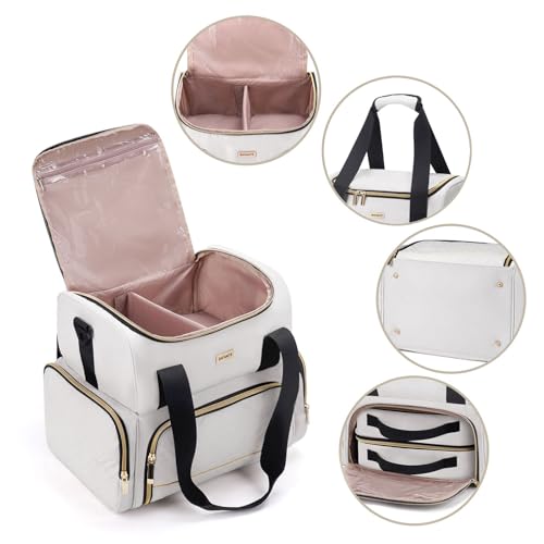 BAFAMYE Large Makeup Cosmetic Bag with 2 Removable Case, Double Layer Travel Makeup Organizer Case, travel Toiletry Bag For Women - color: Khaki