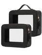 Popvibe Clear Makeup Bag Travel Cosmetic Case Transparent Toiletry Bag with Zipper, Portable Make Up Organizer Traveling Compact Car Bag for Essentials - color: Black, style: Dual Elegance