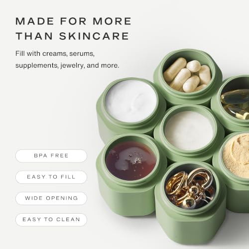 Cadence Travel Containers - Daily Routine Capsule Set - Magnetic Containers with Lids,4 Flex Mediums (1.32oz) & 3 Flex Smalls (0.56oz) - Shampoo, Conditioner, Body Wash, Pills, & More - Eucalyptus - color: Eucalyptus