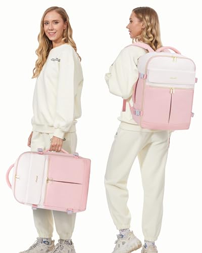 LOVEVOOK 40L Large Travel Backpack for Women, Flight Approved, Waterproof, TSA Compliant, Fits 17.3'' Laptop, 17 Pockets, 3 Packing Cubes - color: Beige-pink, size: 40L-17.3 Inch-4Pcs