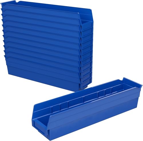 Akro-Mils 30128 Plastic Shelf Bins, Heavy Duty Storage Bins for Garage, Closet, and Drawer Organization, 18 x 4 x 4 inches, Blue, 12-Pack - color: Blue