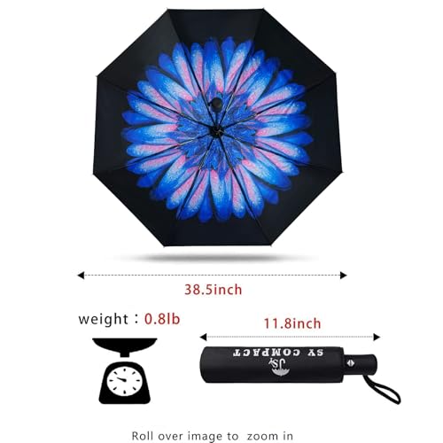 SY COMPACT Travel Umbrella - Windproof Automatic Compact Umbrella for Rain, Lightest 8-Rib, Small, Strong & Portable, Durable Grip, Fits Backpack & Car, Factory Direct (UV Available) - color: UPF-Flower lucite