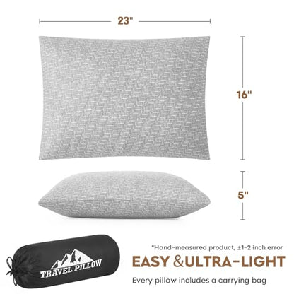 Shredded Memory Foam Pillow, Travel Size Pillow Camping Pillow Breathable and Soft, Ideal Car Backpacking Hiking Airplane - color: Light Gray, size: L-23 X 16 Inch