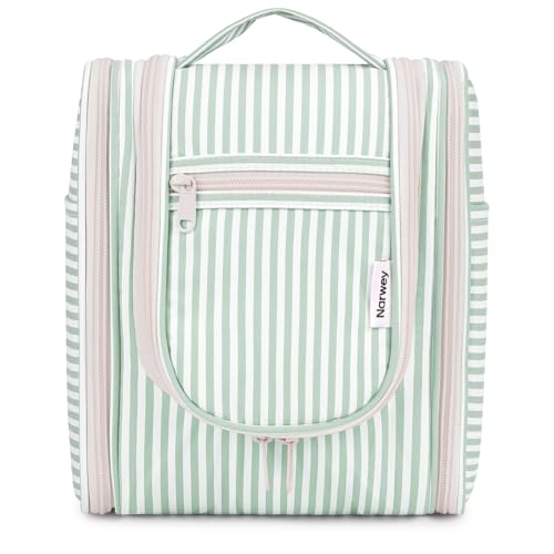 Narwey Small Striped Hanging Travel Toiletry Bag for Women, Travel Bag for Toiletries, Makeup Bag Organizer Cosmetic Bags Make Up Bags for Women (Mint Green Stripe) - color: CA-Mint Green Stripe, size: Medium