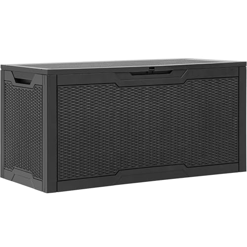 YITAHOME 100 Gallon Outdoor Storage Box, Large Water Resistant Resin Deck Box, Indoor Outdoor Lockable Storage Container for Patio, Garden, Cushions, Tools, Equipment (Black) - color: Black, size: 100 gallon