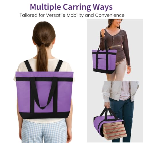 mosago Insulated Grocery Tote Bags, Large Reusable Cooler Bags with Zipper, Leakproof Thermal Shopping Bags for Food Delivery, Beach, Travel, Uber Eats & Picnic, Collapsible Personalized, Purple - color: Purple