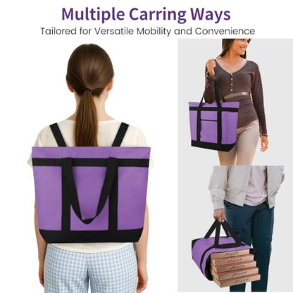 mosago Insulated Grocery Tote Bags, Large Reusable Cooler Bags with Zipper, Leakproof Thermal Shopping Bags for Food Delivery, Beach, Travel, Uber Eats & Picnic, Collapsible Personalized, Purple - color: Purple