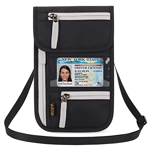 Neck Wallet Lightweight RFID Blocking Waterproof Travel Pouch Passport Wallets for Women Men - color: A-Black