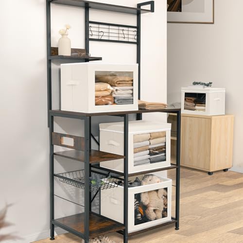 Homsorout Stackable Storage Bins with Lids - Medium Storage Box with Lids, Foldable Closet Boxes for Organizing, Wardrobe Clothes Organizer with Window, Fabric Bins for Living Room, 6 Pack, Beige - color: Beige, size: L(6-Pack)