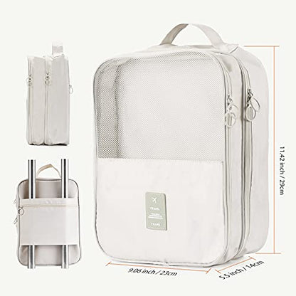 Travel Shoe Bag Holds 3 Pair of Shoes, Hezelf Shoe Storage Pouch for Travel and Daily Use, Travel Suitcase Shoe Organizer, Waterproof - size: Beige