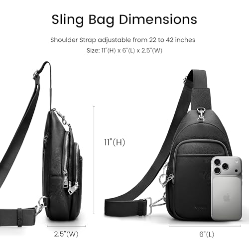 befen Genuine Leather Small Sling Bag for Women Anti-Theft Crossbody Chest Bags Multi-Pockets Fanny Pack with RFID Card Slots - color: Black