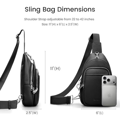 befen Genuine Leather Small Sling Bag for Women Anti-Theft Crossbody Chest Bags Multi-Pockets Fanny Pack with RFID Card Slots - color: Black
