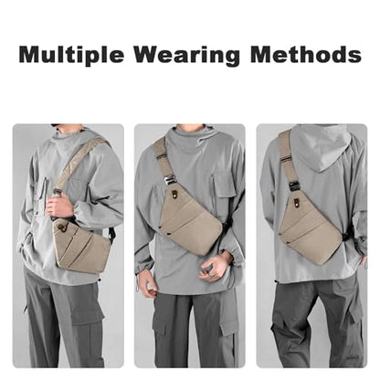 Anti Theft Travel Bag, One Shoulder Large Capacity Cross-body Bag Chest Fashion Lightweight Sling Bags for Travel Sports - color: Khaki, style: Right Shoulder