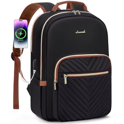 LOVEVOOK Laptop Backpack for Women 15.6 inch,Cute Womens Travel Backpack Purse,Professional Laptop Computer Bag,Waterproof Work Business College Teacher Bag Carry on Backpack with USB Port,Black Brown - color: Black Brown, size: 15.6 inch