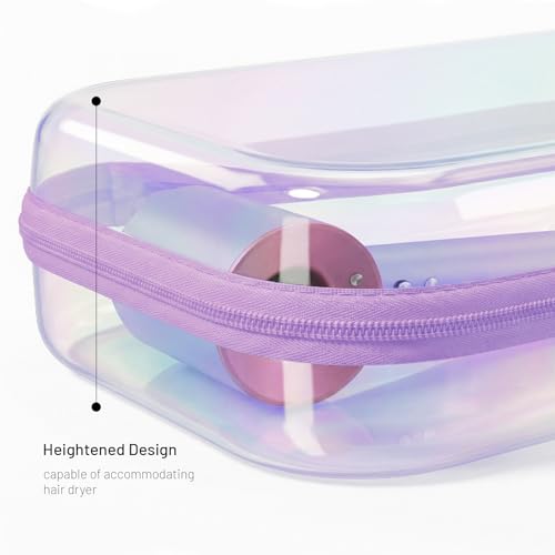 Clear Hard Shell Zipper Case, 2 Pack TSA-Approved Travel Toiletry Bag, Waterproof Cosmetic Bag, CLear Diaper Bag, Hair Tool Organizer, Toy Storage Bin,Travel Essential - color: Purple
