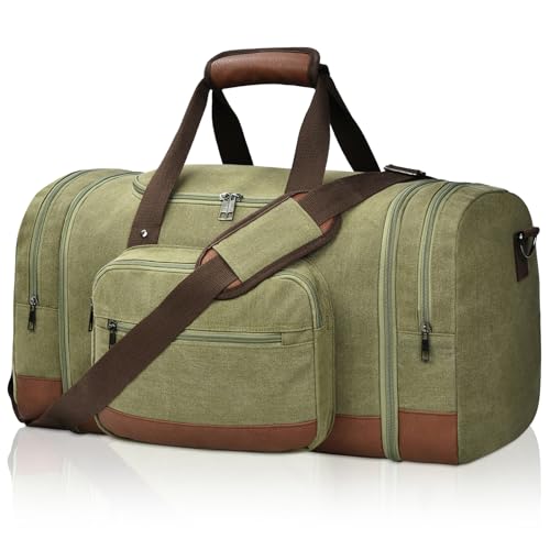 Litvyak Duffle Bag for Travel, 50L Canvas Travel Duffel Bags Overnight Weekend Gym Carry On Luggage Bag for Men & Women(Army Green) - color: Army Green, size: 50L