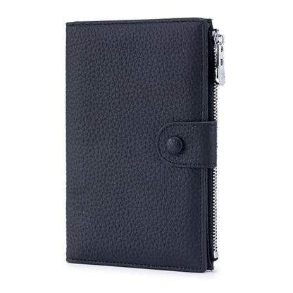 Genuine Leather RFID Blocking Passport Holder Wallet, Multi-Functional Travel Document Organizer with SIM Card Slots (Black) - color: Black