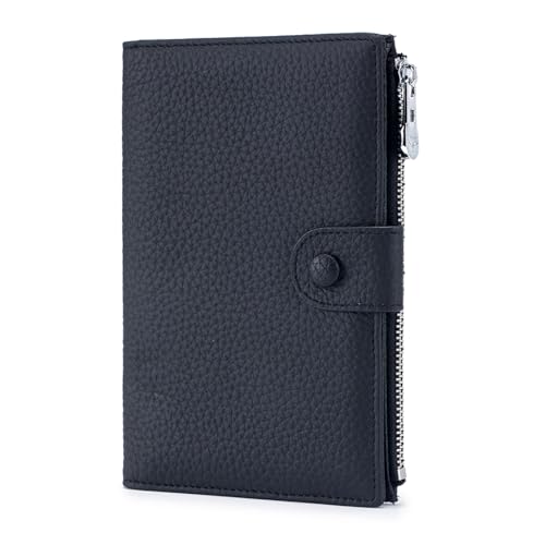 Genuine Leather RFID Blocking Passport Holder Wallet, Multi-Functional Travel Document Organizer with SIM Card Slots (Black) - color: Black
