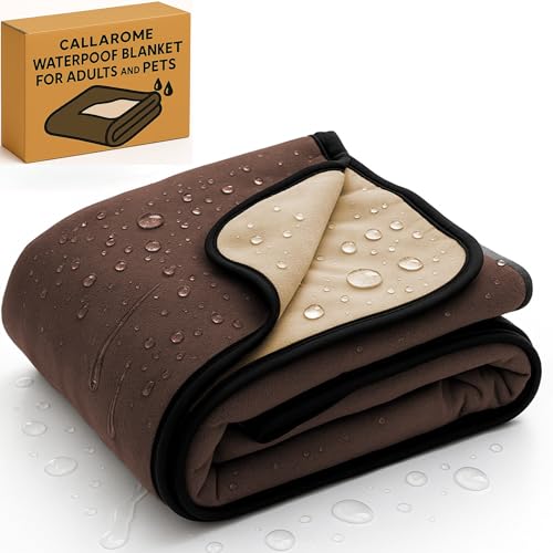 Callarome Waterproof Pet Blanket 80"x90" - Silent No-Crinkle Design with Soft Fleece for Bed Protection - Leakproof Dog Blanket for Couch - Reversible Brown - color: Grizzly Brown / Caramel Cappuccino, size: 80x90 inch