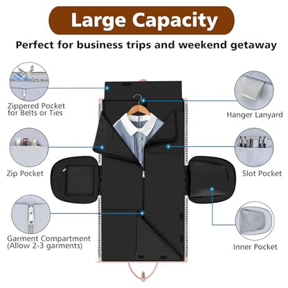 Convertible 2-in-1 Garment Bags for Travel, Carry On Garment Duffle Bag With Shoe Compartment Large Weekender Bag for Women Men Hanging Suitcase Suit Travel Duffel Overnight Bags 4pcs Set - color: Black White Stripe