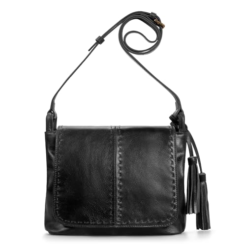 befen Vintage Leather Crossbody Bag for Women Genuine Leather Purse with Multi-Pockets Medium RFID Shoulder Handbag - color: Black