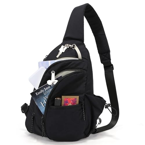 Sling Bag for Women, Anti-Theft RFID Nylon Crossbody Purse with Adjustable Strap for Travel & Shopping - color: Black