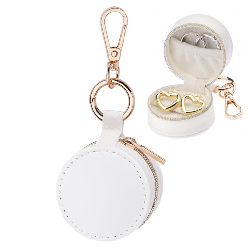 Portable Ring Holder Keychain, Mini Sports Jewelry Holder Box, Small Travel Ring Earring Stud Necklace Storage Case (White) - color: White