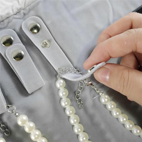 Velet Travel Jewelry Case Roll Bag Organizer for Necklace Bracelet Black Gray Velvet (Black Gray) - color: Black Gray
