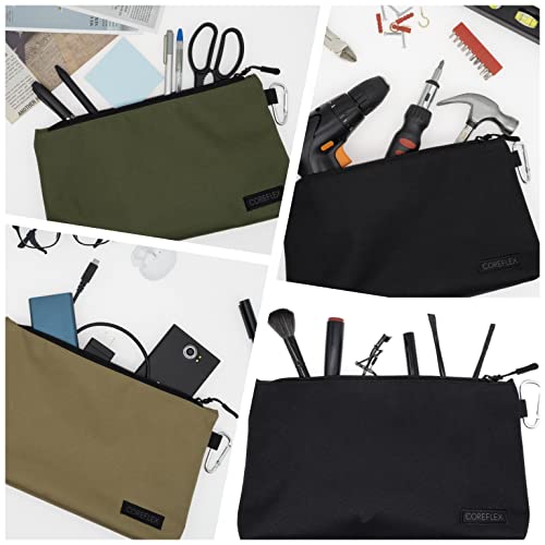 COREFLEX Premium Tool Pouch Zipper Bag, Small Tool Bag, Multipurpose Storage pouch, Heavy duty Flat Bottom Tool bag with YKK Zipper (6 pack Large 12inch) - size: 6 pack Large 12inch Khaki