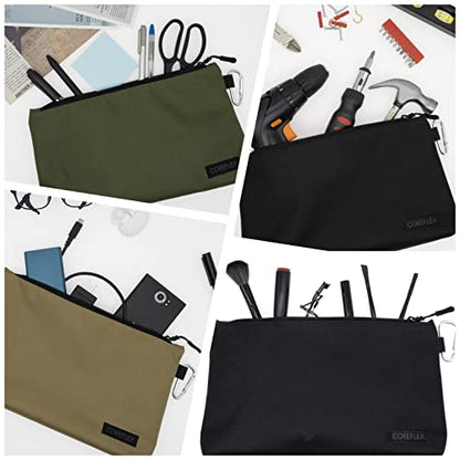 COREFLEX Premium Tool Pouch Zipper Bag, Small Tool Bag, Multipurpose Storage pouch, Heavy duty Flat Bottom Tool bag with YKK Zipper (6 pack Combo mixed size Black &Grey) - size: 6 pack Combo mixed size Black &Grey