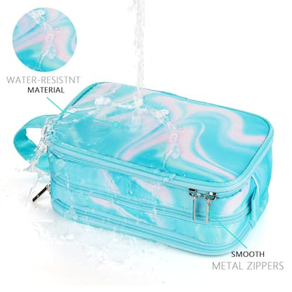Teal Toiletry Bag for Girls, Travel Toiletry Bag for Teen Girls Cosmetic Bag Makeup Bag Waterproof Hanging Wash Bag Kids Toiletries, Green - color: Fluids-Teal
