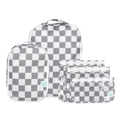 Bumkins Packing Cubes and TSA Approved Pouches for Travel Bag, Organize Luggage with Compression Bag, Essential Traveling Accessories to Pack Clothes, Toiletries Carry On Suitcase, 5-pc Gray Check - color: A2 Charcoal Check-set