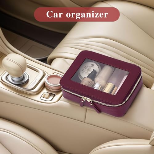 Travel Makeup Set Waterproof Transparent Cosmetic Bag and Toiletry Bag Makeup Brush case with Zipper Car Essentials for Women (Burgundy, L+M+SLIM) - color: Burgundy, size: L+M+Slim