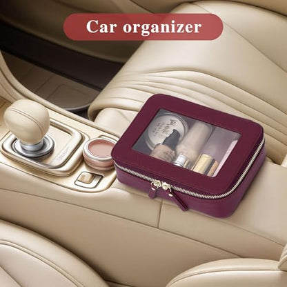 Travel Makeup Set Waterproof Transparent Cosmetic Bag and Toiletry Bag Makeup Brush case with Zipper Car Essentials for Women (Burgundy, L+M+SLIM) - color: Burgundy, size: L+M+Slim