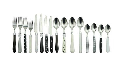 The Original Brink House Eclectic Black & White Mix & Match Stainless Steel Cutlery Set / 16 pieces with Metal Stand/Lifestyle utensils set for home, first apartment, dorm, dinner parties - color: Eclectic Black & White