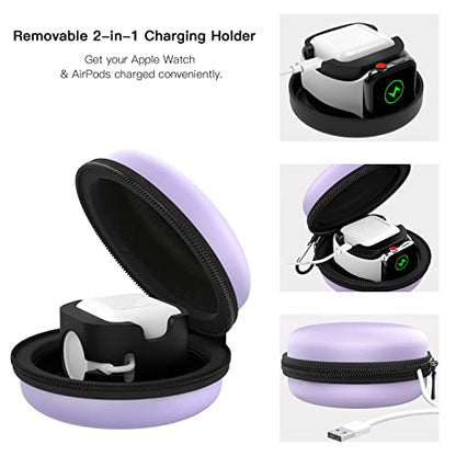 MoKo Travel Case Compatible with Apple Watch Series 11/10/9/8/7/6/5/4/3/2/1/SE3/SE2/SE,Portable Protective Storage Bag Fit iWatch Stand and Airpods 2 & 1 Charging Case Station Dock,Taro Purple - color: Taro Purple