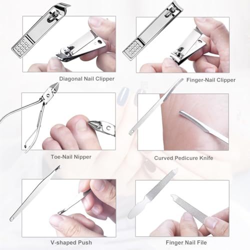 Yougai Nail Clippers Set for Men and Womens Gift Manicure Set 18 Pieces Stainless Steel Manicure Kit,Nail Care Tools with Luxurious Travel Case - color: Beige