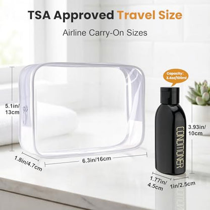 Cosywell Travel Bottles for Toiletries 4pcs 3.4oz Travel Shampoo and Conditioner Bottles TSA Approved Travel Size Containers Leak Proof Small Plastic Squeeze Bottles with Flip Cap(Black) - color: J-3.4oz-Black-3label1blank