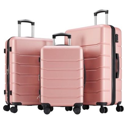 Sweetcrispy 3 Piece Luggage Set, Hard Shell ABS Travel Suitcase with Silent Spinner Wheels, TSA Combination Lock, Lightweight Rolling Suitcases for Business Trip Vacation, Pink, 20/24/28 Inch - color: Pink, size: 3-PCS Set (20/24/28 Inch)
