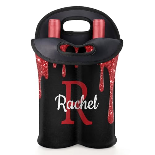 Customize Neoprene Wine Carrier Tote 2 Bottles Personalized Wine Sleeve Gift Bags Custom with Name Travel Wine Bottle Holder - color: Red, size: Medium