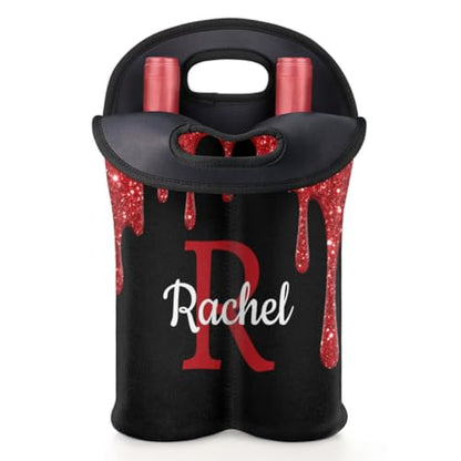 Customize Neoprene Wine Carrier Tote 2 Bottles Personalized Wine Sleeve Gift Bags Custom with Name Travel Wine Bottle Holder - color: Red, size: Medium