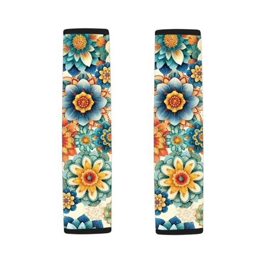 Boho Floral Universal Car Seat Belt Pads Cover Set of 2 Car Seat Belt Pads Cover Soft Anti-Slip Shoulder Strap Protect Universal Fit for Auto Truck Van SUV - color: Boho Floral