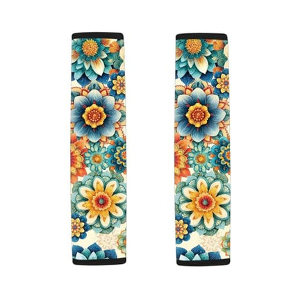 Boho Floral Universal Car Seat Belt Pads Cover Set of 2 Car Seat Belt Pads Cover Soft Anti-Slip Shoulder Strap Protect Universal Fit for Auto Truck Van SUV - color: Boho Floral