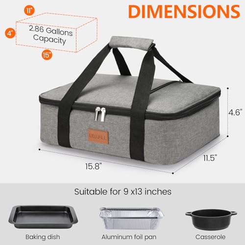 Uoxfill Lunch Bag Insulated Thermal Food Carrier Insulated Casserole Carrier for Hot or Cold Food,Insulated Tote Bag for Potluck Cookouts Parties Picnic, Lasagna Lugger,Fits 9"x13" Baking Pan,Gray - color: gray-1